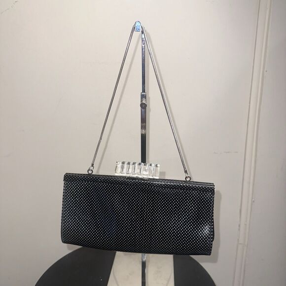 Steve Madden Black Clear Lucite Closure Silver Chain Shoulder Bag Clutch - Picture 9 of 11